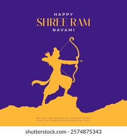 Happy Ram Navami Vector Background Design with Silhouette Lord Rama Illustration. Shree Ram Navami celebration background for religious holiday of India. Shree Ram Navmi with Lord Ram vector.