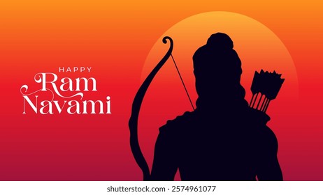 Happy Ram Navami Vector Background Design with Silhouette Lord Rama Illustration. Shree Ram Navami celebration background for religious holiday of India. Shree Ram Navmi with Lord Ram vector.