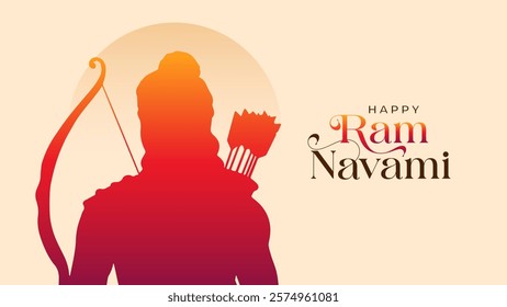 Happy Ram Navami Vector Background Design with Silhouette Lord Rama Illustration. Shree Ram Navami celebration background for religious holiday of India. Shree Ram Navmi with Lord Ram vector.