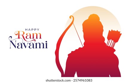 Happy Ram Navami Vector Background Design with Silhouette Lord Rama Illustration. Shree Ram Navami celebration background for religious holiday of India. Shree Ram Navmi with Lord Ram vector.