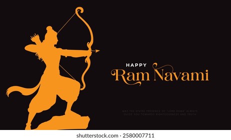 Happy Ram Navami Vector Background Design with Silhouette Lord Rama Illustration. Shree Ram Navami celebration background for religious holiday of India. Shree Ram Navmi with Lord Ram vector.
