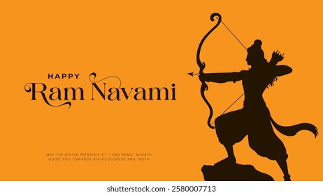 Happy Ram Navami Vector Background Design with Silhouette Lord Rama Illustration. Shree Ram Navami celebration background for religious holiday of India. Shree Ram Navmi with Lord Ram vector.
