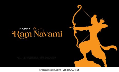 Happy Ram Navami Vector Background Design with Silhouette Lord Rama Illustration. Shree Ram Navami celebration background for religious holiday of India. Shree Ram Navmi with Lord Ram vector.
