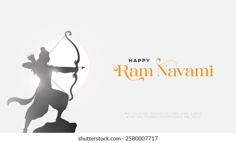 Happy Ram Navami Vector Background Design with Silhouette Lord Rama Illustration. Shree Ram Navami celebration background for religious holiday of India. Shree Ram Navmi with Lord Ram vector.
