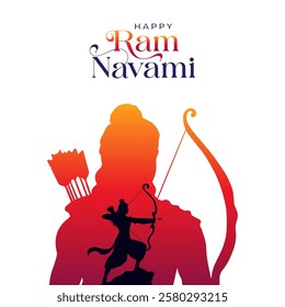 Happy Ram Navami Vector Background Design with Silhouette Lord Rama Illustration. Shree Ram Navami celebration background for religious holiday of India. Shree Ram Navmi with Lord Ram vector.
