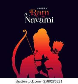 Happy Ram Navami Vector Background Design with Silhouette Lord Rama Illustration. Shree Ram Navami celebration background for religious holiday of India. Shree Ram Navmi with Lord Ram vector.
