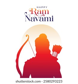 Happy Ram Navami Vector Background Design with Silhouette Lord Rama Illustration. Shree Ram Navami celebration background for religious holiday of India. Shree Ram Navmi with Lord Ram vector.
