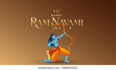 Happy Ram Navami Vector Background Design with Silhouette Lord Rama Illustration. Shree Ram Navami celebration background for religious holiday of India. Shree Ram Navmi with Lord Ram vector.
