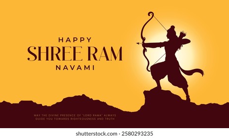 Happy Ram Navami Vector Background Design with Silhouette Lord Rama Illustration. Shree Ram Navami celebration background for religious holiday of India. Shree Ram Navmi with Lord Ram vector.
