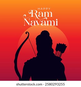 Happy Ram Navami Vector Background Design with Silhouette Lord Rama Illustration. Shree Ram Navami celebration background for religious holiday of India. Shree Ram Navmi with Lord Ram vector.
