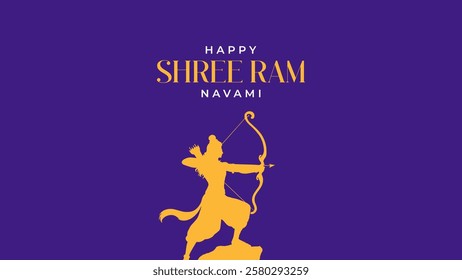 Happy Ram Navami Vector Background Design with Silhouette Lord Rama Illustration. Shree Ram Navami celebration background for religious holiday of India. Shree Ram Navmi with Lord Ram vector.
