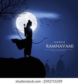 Happy Ram Navami Vector Background Design with Silhouette Lord Rama Illustration