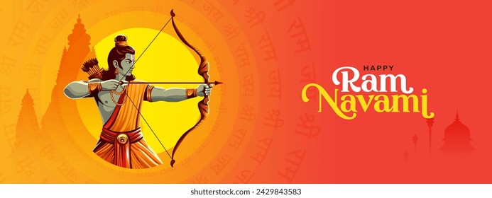 Happy Ram Navami Vector Horizontal Banner Background Design with Lord Rama Illustration