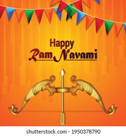 Happy ram navami vector illustration with golden bow and arrow
