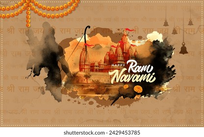 Happy Ram Navami Vintage Vector Background Design with Silhouette Lord Rama Illustration