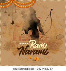 Happy Ram Navami Vintage Vector Background Design with Silhouette Lord Rama Illustration