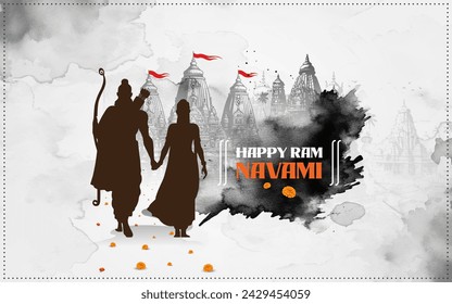 Happy Ram Navami Vintage Vector Background Design with Silhouette Lord Rama Illustration