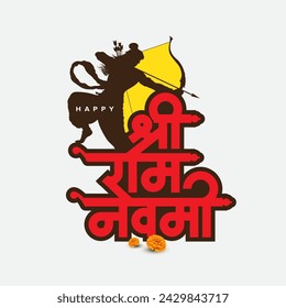 Happy Ram Navami writing Hindi Text Typography meaning Ram Navami Vector Design Template