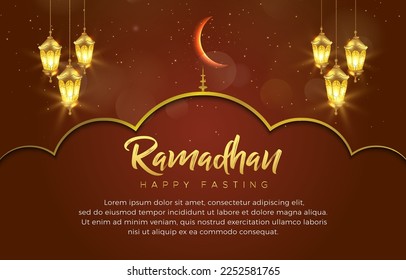 happy ramadan 2023 template banner with beautiful islamic ornament and gradient red and brown background design