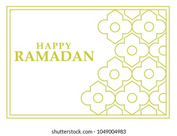 Happy Ramadan for all muslim in the world. Greeting Card on vector outline style.
