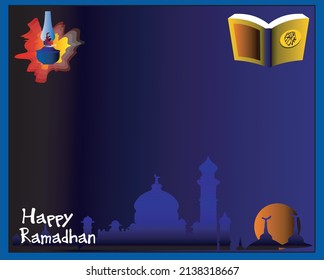 happy ramadan background with dark blue base color
