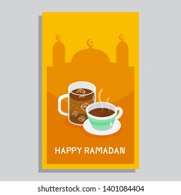 Happy Ramadan Banner Design with Food Image Vector