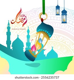 happy ramadan card with ornament and element