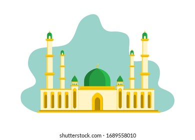 happy ramadan concept with creative mosque illustration for web landing page template, banner, and presentation. islamic flat design