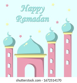 Happy Ramadan flat illustration vector design with Mosque concept. Can be used for poster, banner, greeting card, invitation card, background, wallpaper.