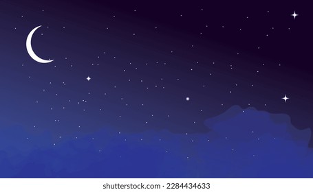happy ramadan greeting card, hari raya, beautiful sky moon at night, vector islamic fasting month, eid mubarak, ramadan kareem, eid al fithri, islamic background