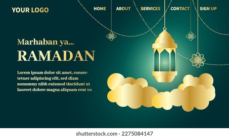 Happy ramadan greeting concept with lantern and star for web landing page template. Suitable for web landing page, ui, mobile app, banner template.
