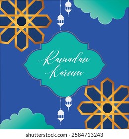Happy Ramadan Kareem in Arabic calligraphy greetings. Ramadan graphic template. Translated: Happy Holy Ramadan. Month of fasting for Muslims. logo for Ramadan in Arabic type.