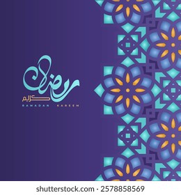 Happy Ramadan Kareem Background Design with illuminated aesthetic ornaments