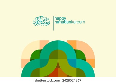 Happy Ramadan Kareem Background. Ied Mubarak.  Bauhaus style colorfull pattern.