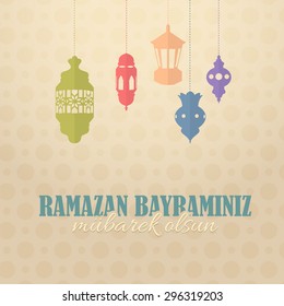 Happy Ramadan Kareem Days - Islamic Holy Month Theme Vector Design - "Ramazan Bayraminiz Mubarek Olsun" Turkish Text "Ramadan Day be Blessed" at English
