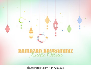 Happy Ramadan Kareem Days - Islamic Holy Month Theme Vector Design - "Ramazan Bayraminiz Kutlu Olsun" Turkish 