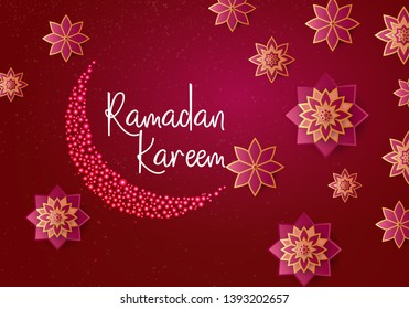 Happy Ramadan Kareem, Eid Mubarak. With Arabic Islamic Ornamental Flowers and Moon. Great for Invitation,Greeting Cards, Decorative design,Packages