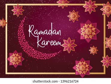Happy Ramadan Kareem, Eid Mubarak. With Arabic Islamic Ornamental Flowers and Moon. Great for Invitation,Greeting Cards, Decorative design,Packages