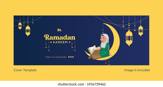 Happy Ramadan Kareem festival cover design template. Vector graphic illustration in cartoon style.