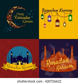 Happy Ramadan Kareem, greeting background vector illustration set