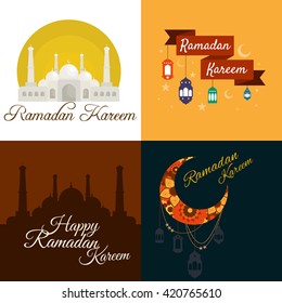Happy Ramadan Kareem, greeting background vector illustration set