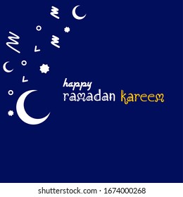 happy ramadan kareem greeting lettering, islamic vector, lettering with moon and star decorated