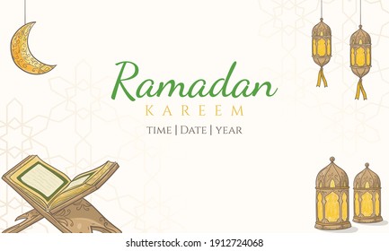Happy Ramadan Kareem illustration with Hand drawn Islamic ornament