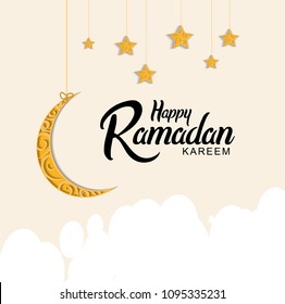 Happy Ramadan Kareem islamic simple design with hanging moon and star. vector illustration for use greeting card, poster, banner and flyer