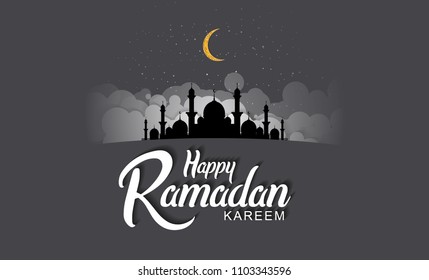 Happy Ramadan Kareem islamic simple design with black mosque. vector illustration for holy month ramadan celebration