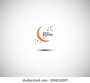 Happy Ramadan Kareem islamic small design logotype with orange moon and star. vector illustration for ramadan celebration 