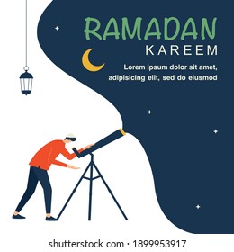 Happy ramadan kareem, Man hold telescope to look at sky