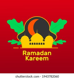 happy ramadan kareem with with mosque background for greeting card, banner, social media. vector illustration