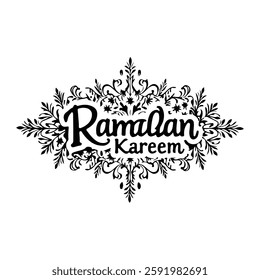 Happy Ramadan Kareem on white background, Ramadan Kareem vector design, Typographic design of Ramadan, Writing of Ramadan kareem, Vintage typographic design of Ramazan, Floral design of Ramazan
