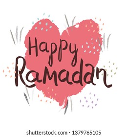 Happy Ramadan Kareem vector typography. Textured heart on white background. Greeting Card, poster template. Happy and Holy Ramadan.